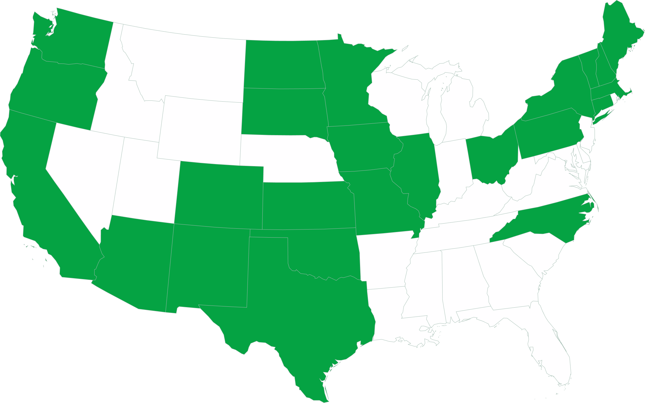 United States map highlighting selected states